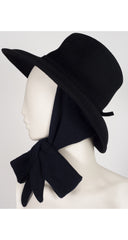 1970s Black Wool Felt Wide Brim Scarf Hat
