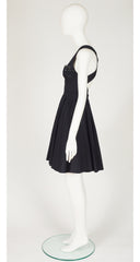 1991 S/S Leaf Bustier Black Cotton Party Dress