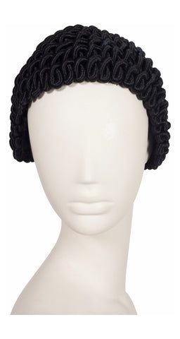 1950s Black Braided Rope Cloche Hat