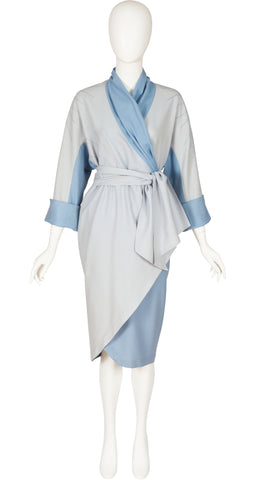 1984-85 F/W Two-Tone Blue Wool Wrap Dress
