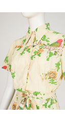 1970s Parrot Novelty Print Pleated Shirt Dress