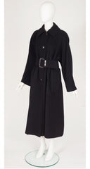 1980s Black Wool Belted Long Coat