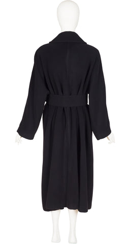 1980s Black Wool Belted Long Coat