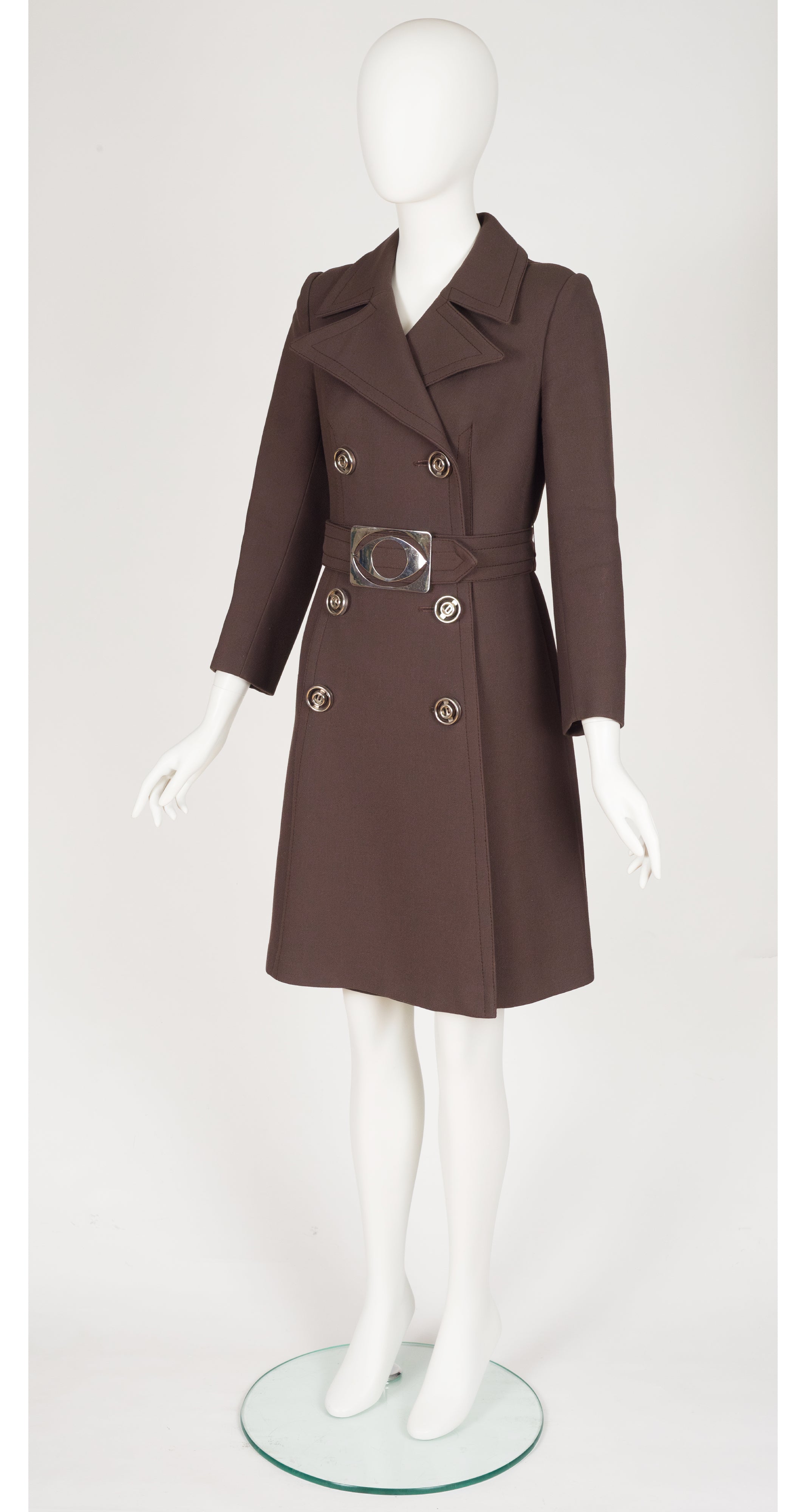 1960s Space Age Brown Wool Double-Breasted Coat