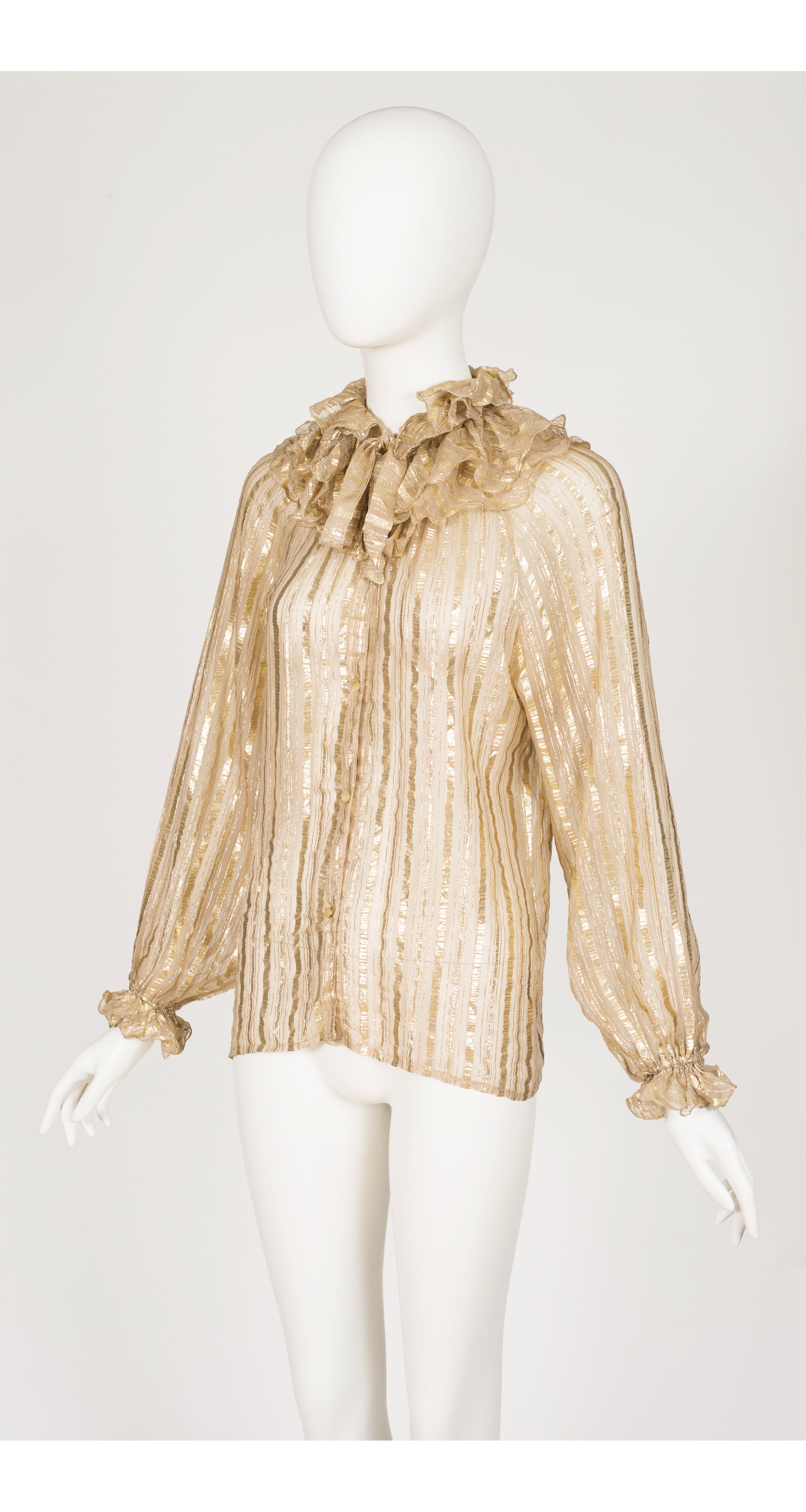 Maxi Librati 1970s Gold Metallic Silk Chiffon Ruffle Blouse ...