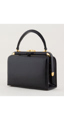 1950s Black Leather & Gold Metal Handbag