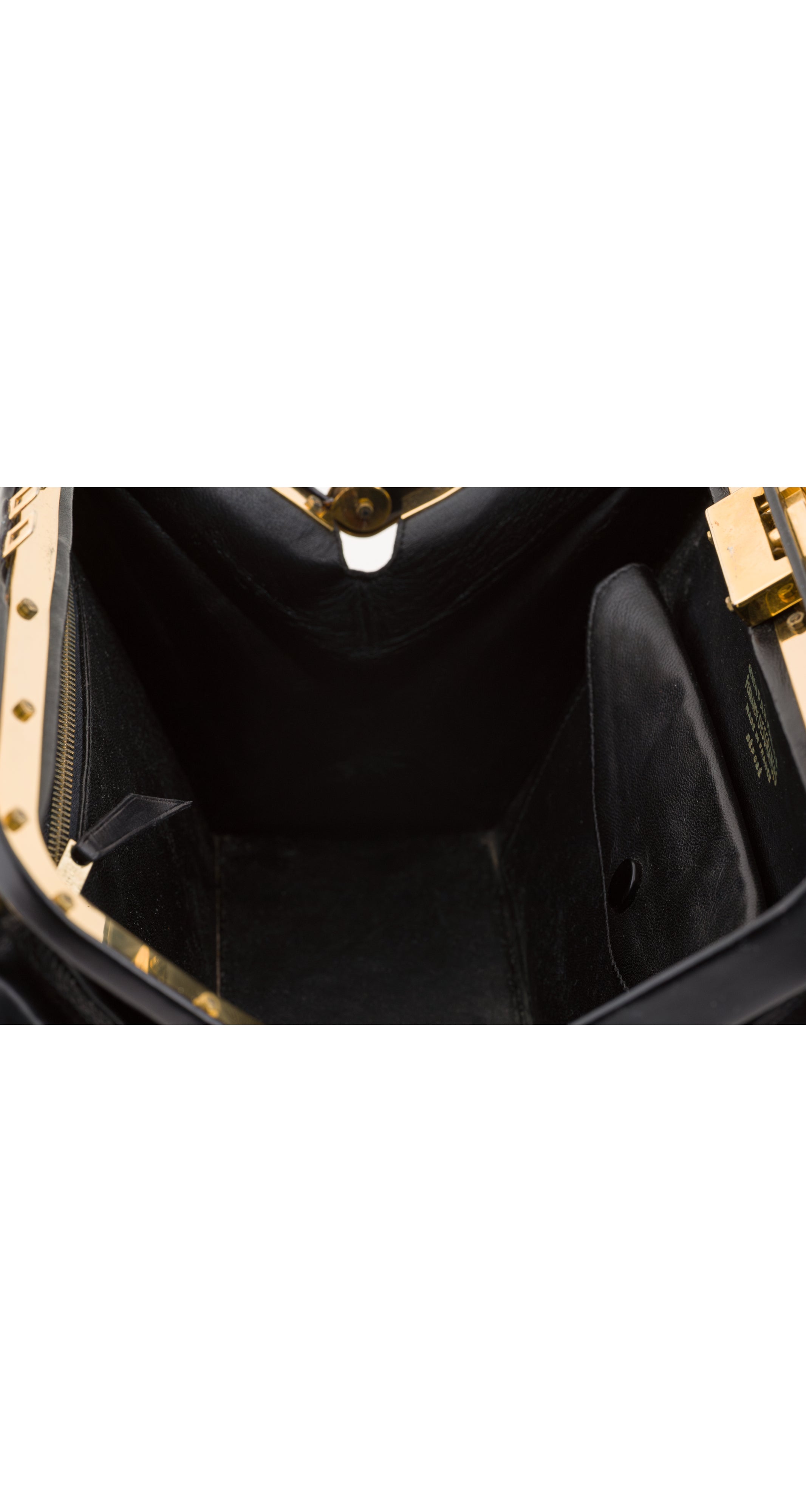 1950s Black Leather & Gold Metal Handbag