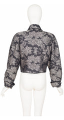 1980s Floral Silver Jacquard Cropped Jacket