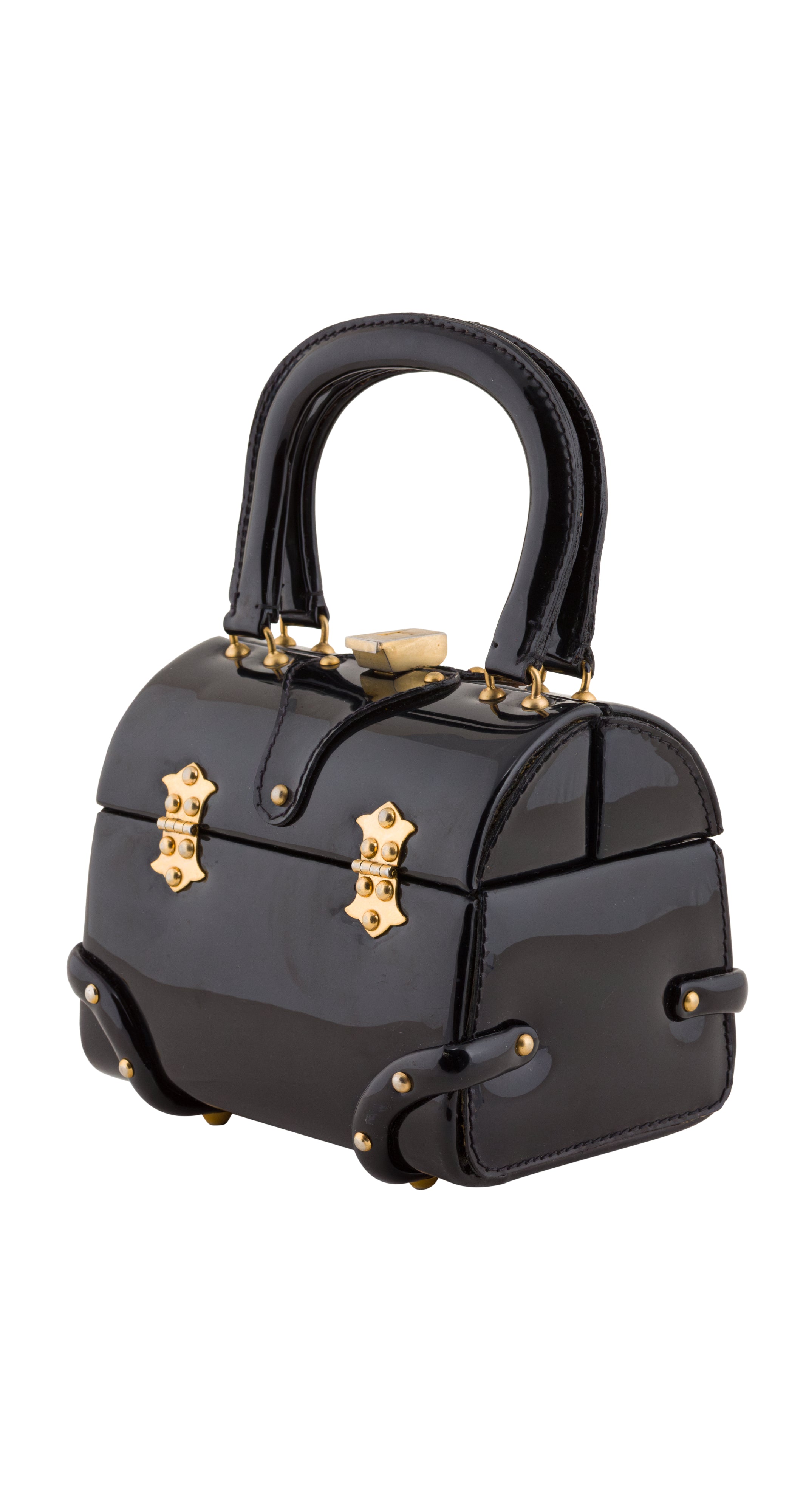 1960s Black Patent Leather Treasure Chest Handbag