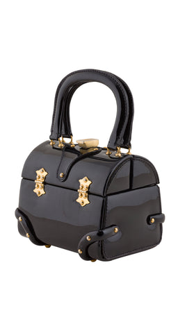 1960s Black Patent Leather Treasure Chest Handbag