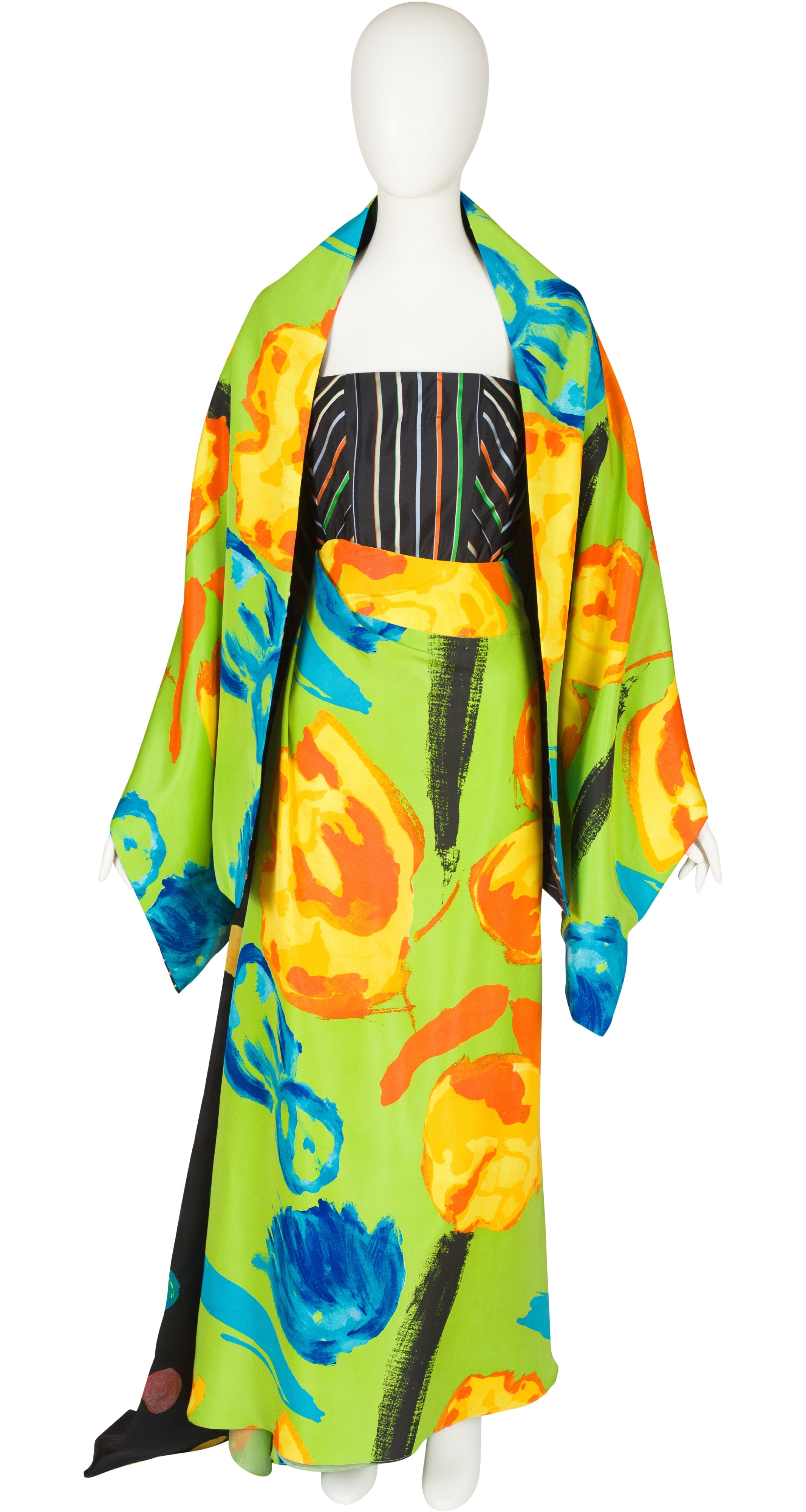 2000 S/S Mix Print Silk Taffeta Evening Gown Set