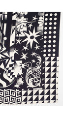 1980s Cream & Black Graphic Print Silk Scarf