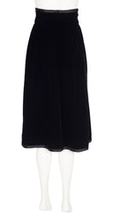 1970s Black Velvet Frog Closure Wrap Midi Skirt