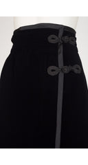 1970s Black Velvet Frog Closure Wrap Midi Skirt