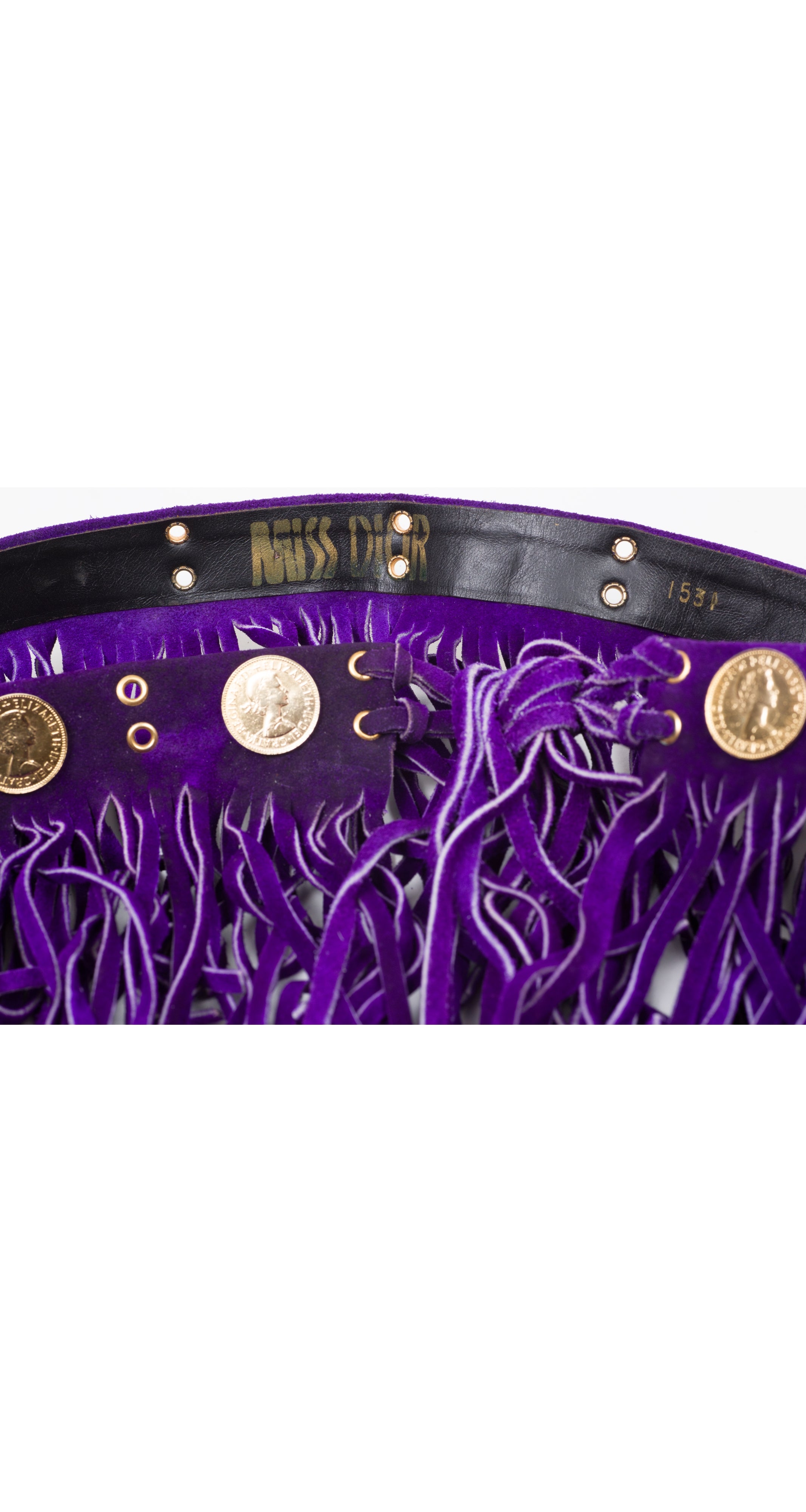 1970s Coin Purple Suede Fringe Waist Belt