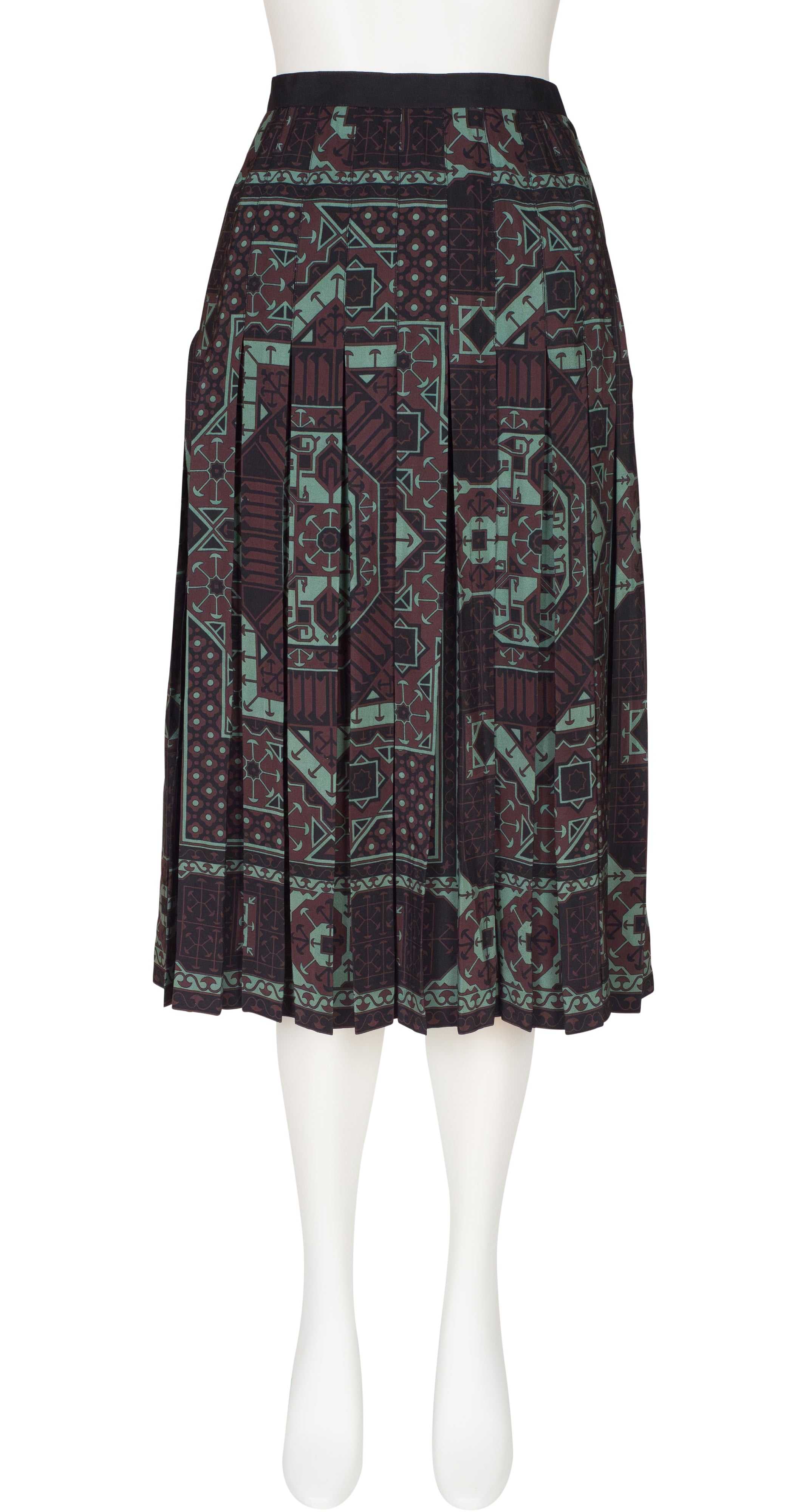 1980s Geometric Print Silk Pleated Skirt
