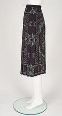 1980s Geometric Print Silk Pleated Skirt