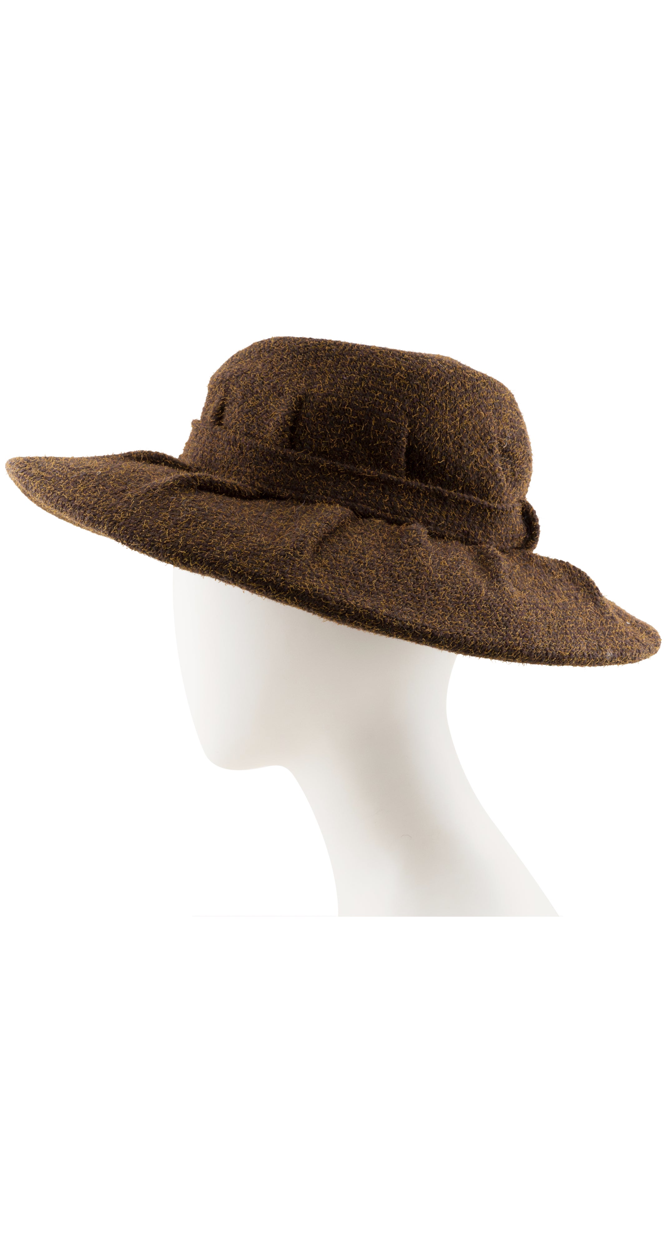 1997 F/W Brown Tweed Pleated Wide Brim Hat