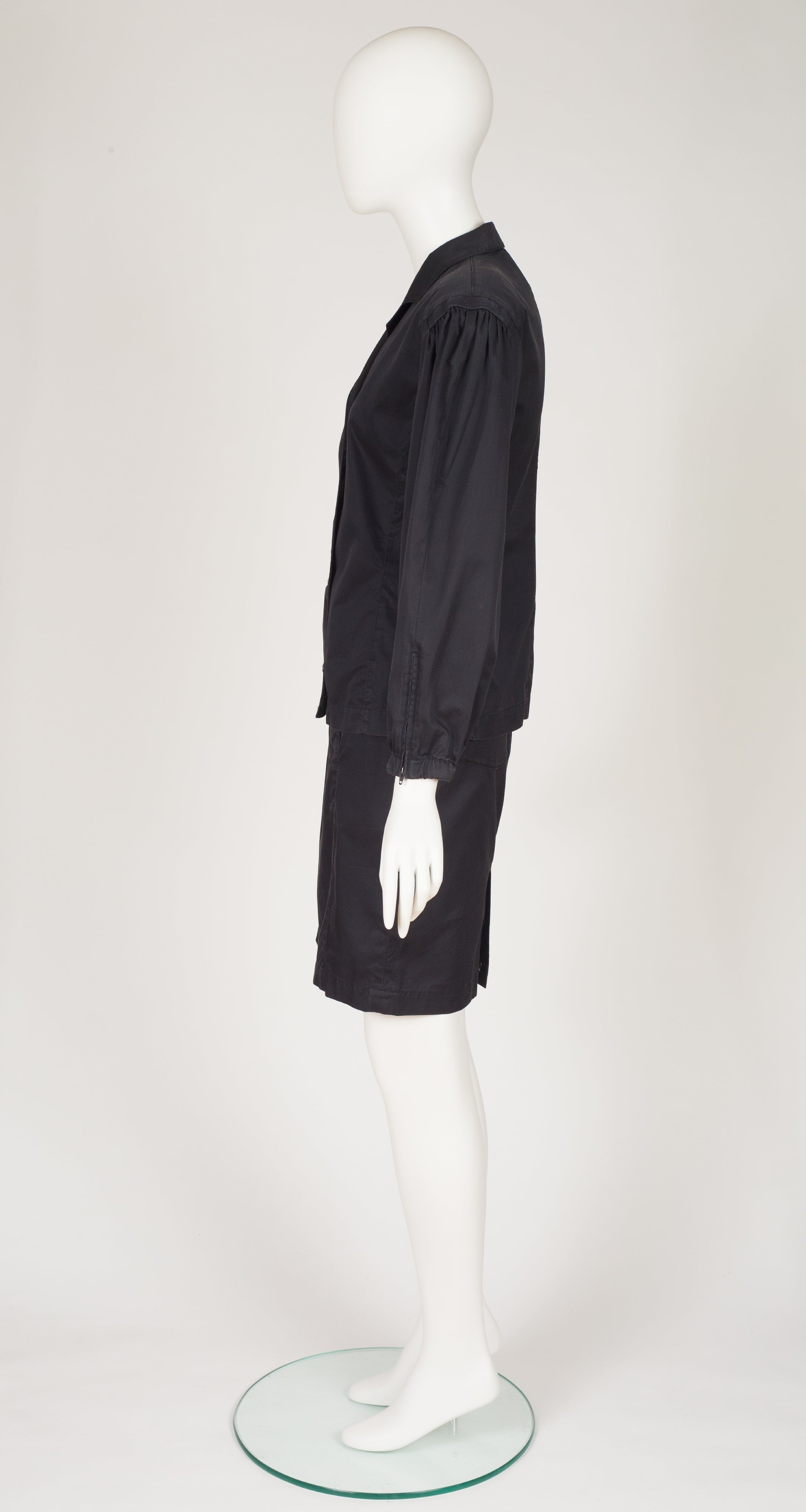 1980s Black Cotton Double-Breasted Skirt Suit