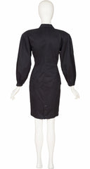 1980s Black Cotton Double-Breasted Skirt Suit