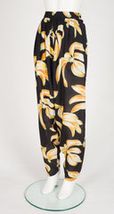 1980s Banana Novelty Print Black Tapered Pants