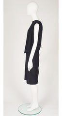 1980s Black Silk V-Back Blouson Dress