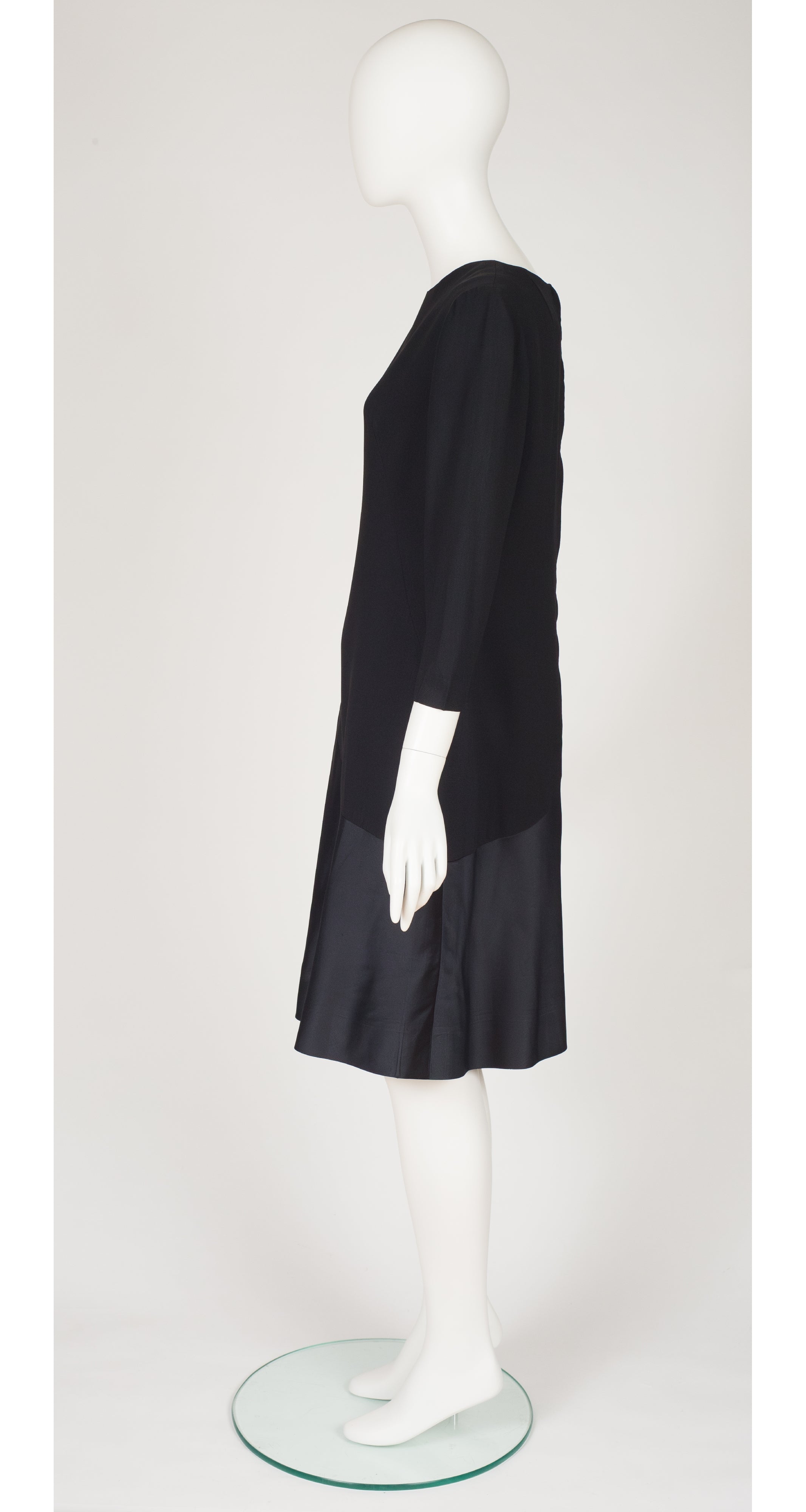 1960s Black Rayon Crepe & Silk Satin Cocktail Dress