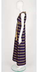 1960s Embellished Purple & Gold Empire Waist Evening Gown