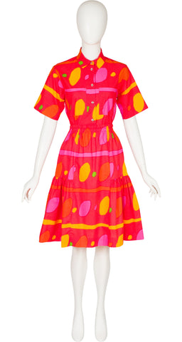1980s Abstract Polka Dot Orange Cotton Top & Skirt Set