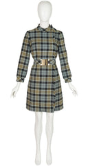 1960s Tartan Wool Belted Long Sleeve Dress