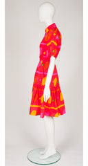 1980s Abstract Polka Dot Orange Cotton Top & Skirt Set