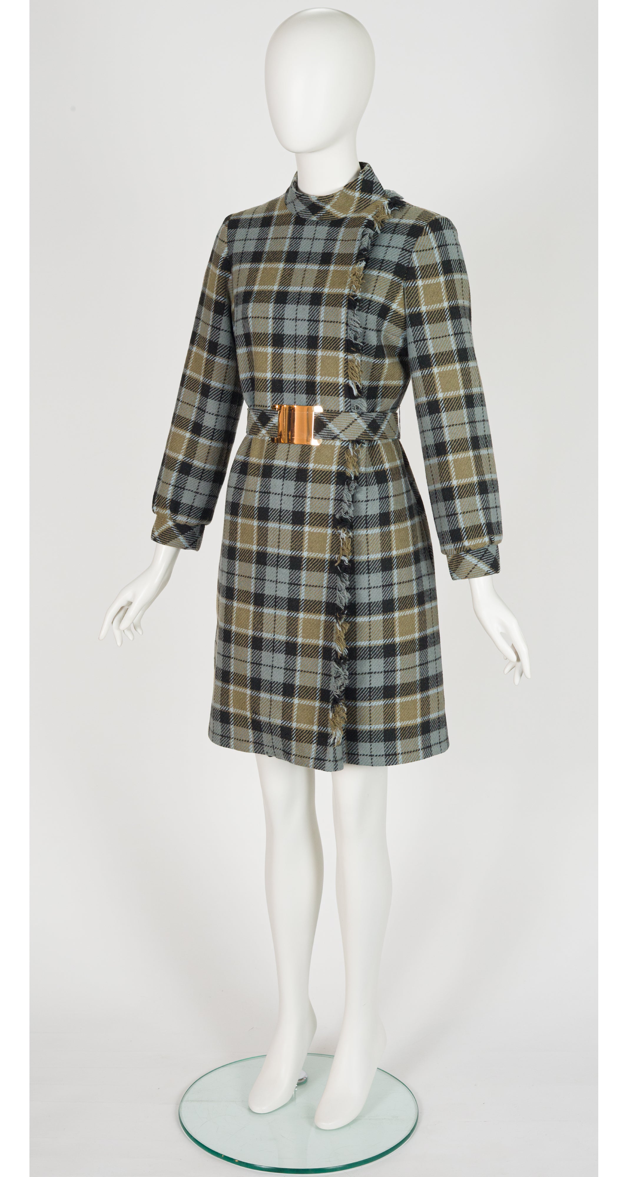 1960s Tartan Wool Belted Long Sleeve Dress