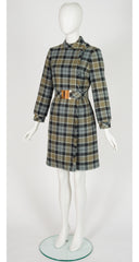 1960s Tartan Wool Belted Long Sleeve Dress