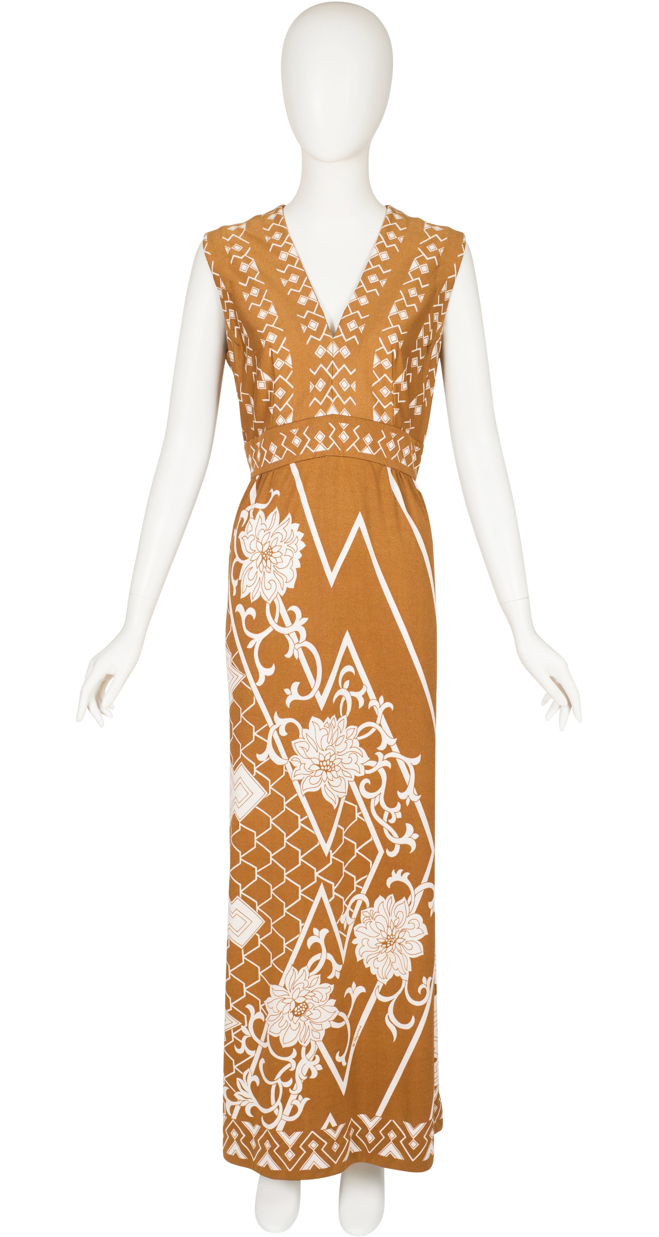 1972 Documented Floral Geometric Print Jersey Maxi Dress