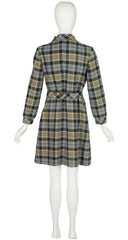1960s Tartan Wool Belted Long Sleeve Dress