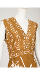 1972 Documented Floral Geometric Print Jersey Maxi Dress