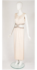 1967 Beaded Cut-Out Ivory Silk Evening Gown