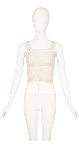 1970s Cream Cotton Lace-up Sleeveless Crop Top