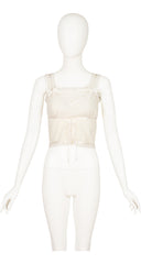 1970s Cream Cotton Lace-up Sleeveless Crop Top