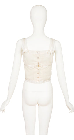 1970s Cream Cotton Lace-up Sleeveless Crop Top