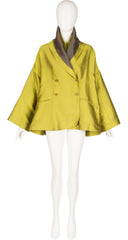 1991 S/S Chartreuse Silk Trapeze Jacket w/ Neck Piece