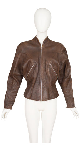 1980s Brown Pebbled Leather Motorcycle Jacket