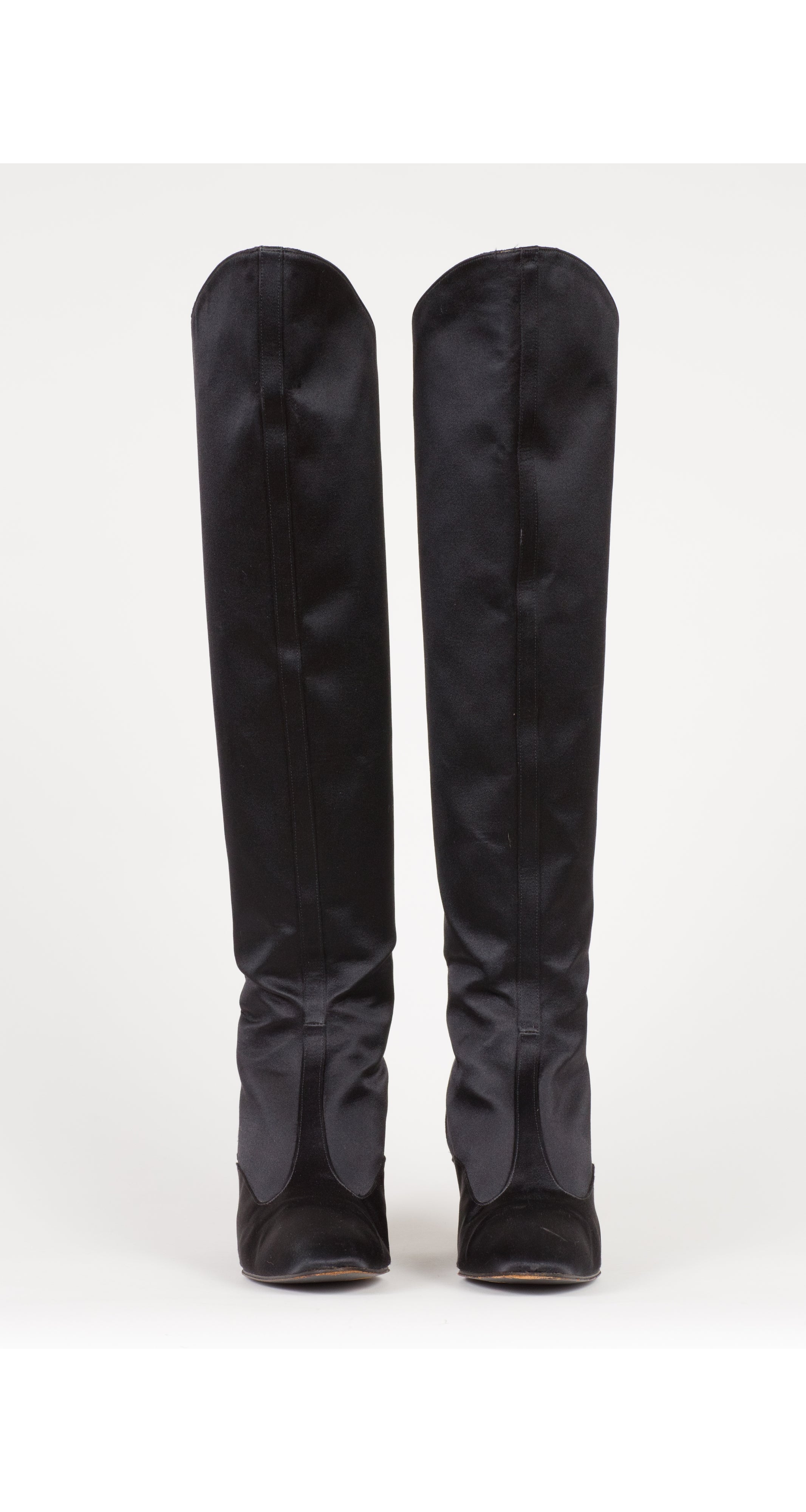 1994-95 F/W Ad Campaign Black Silk Satin Knee-High Spool Heel Boots