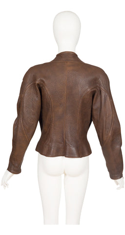 1980s Brown Pebbled Leather Motorcycle Jacket