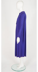 1970s Purple Rayon Jersey Long Sleeve Midi Dress