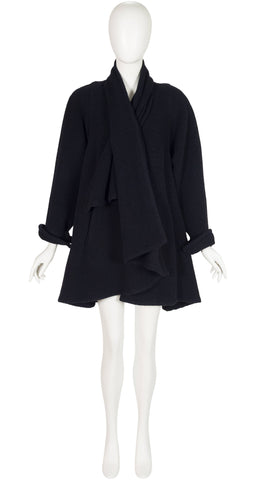 1990-91 F/W Black Angora & Cashmere Swing Scarf Coat