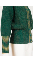 1970s Gold Lurex & Green Wool Knit Cardigan