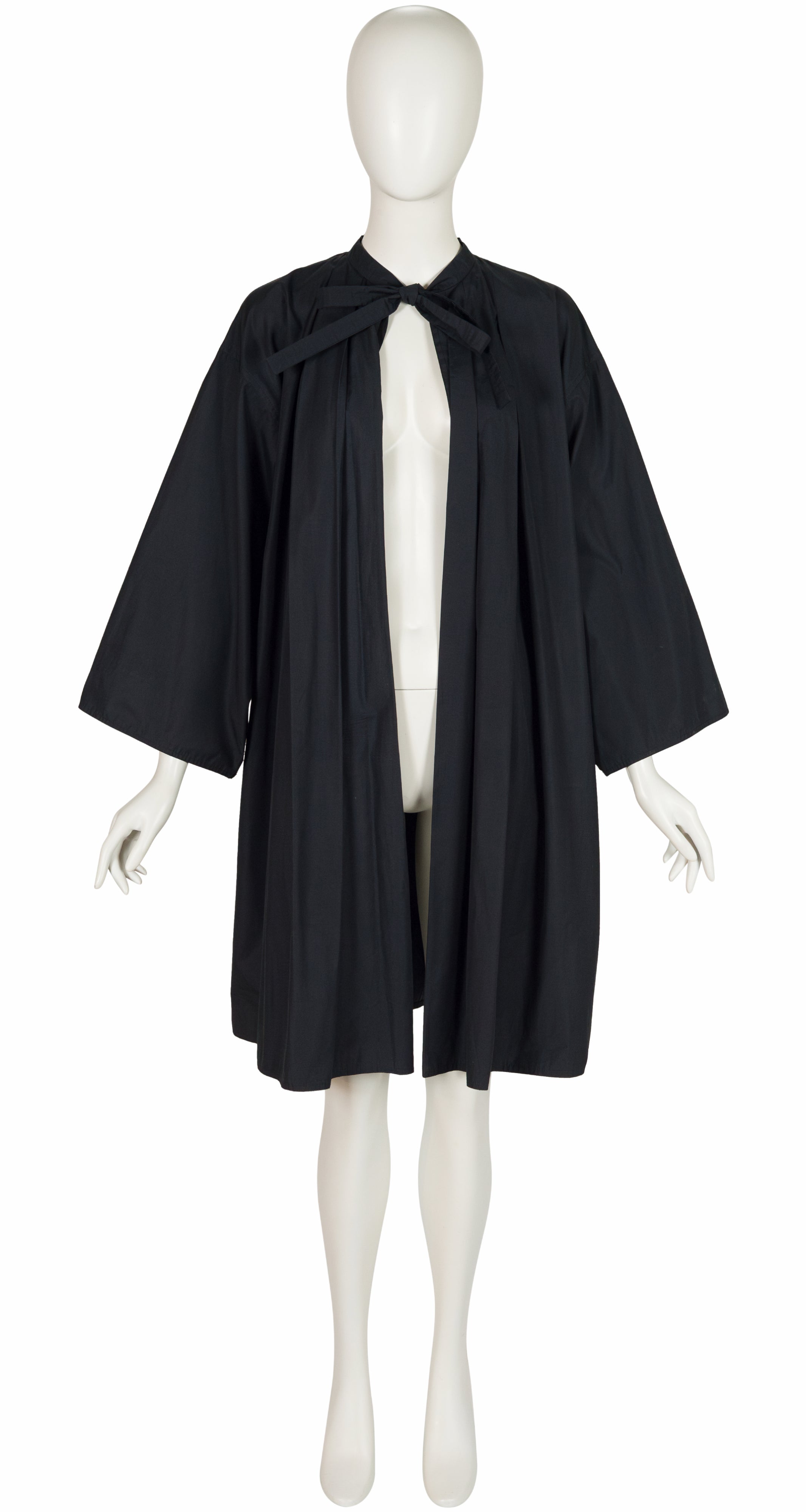 1980s Black Pleated Lightweight Swing Raincoat