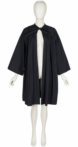 1980s Black Pleated Lightweight Swing Raincoat
