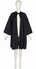 1980s Black Pleated Lightweight Swing Raincoat